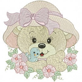 Matriz de bordado Ursinha com Flores
