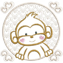 Matriz de bordado Macaco Moldura Crculo 002