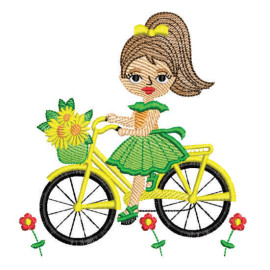 Matriz de bordado Menina na Bicicleta 02