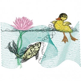 Matriz de bordado Pato e Peixe no Lago