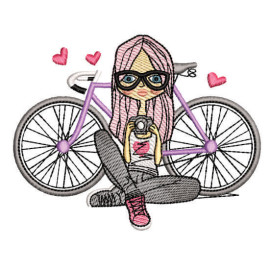 Matriz de bordado Menina na Bicicleta 03