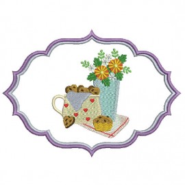 Matriz de bordado Moldura Bule e Flor 001