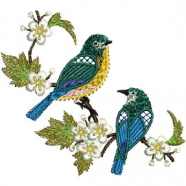 Matriz de bordado Pssaro Azul Flores